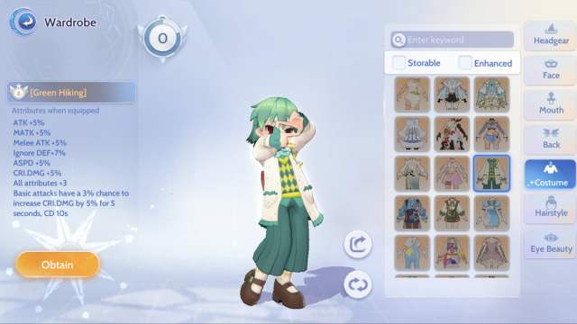 Green Hiking costume in Ragnarok Origin