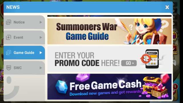 Redeeming codes in Summoners War