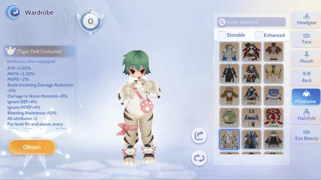 Tiger Doll Costume in Ragnarok Origin